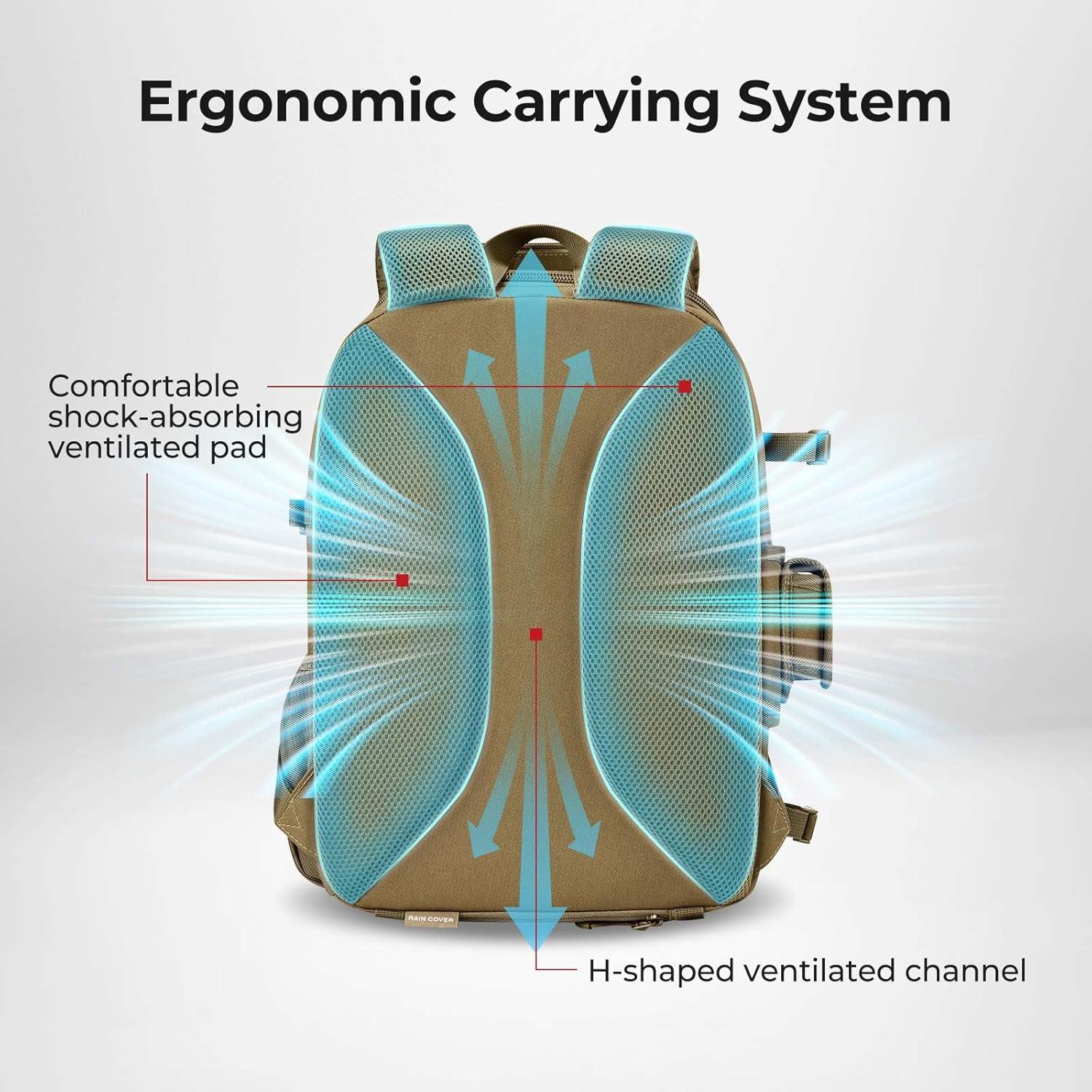 imagePiscifun Fishing Tackle Backpack with Rod ampamp Gear Holder Lightweight Fishing Tackle Storage Bag with Protective Rain CoverKhaki