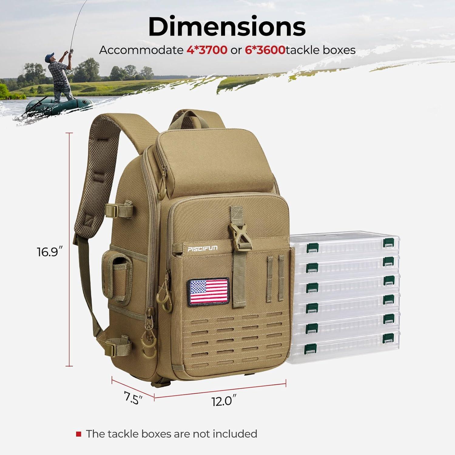 imagePiscifun Fishing Tackle Backpack with Rod ampamp Gear Holder Lightweight Fishing Tackle Storage Bag with Protective Rain CoverKhaki
