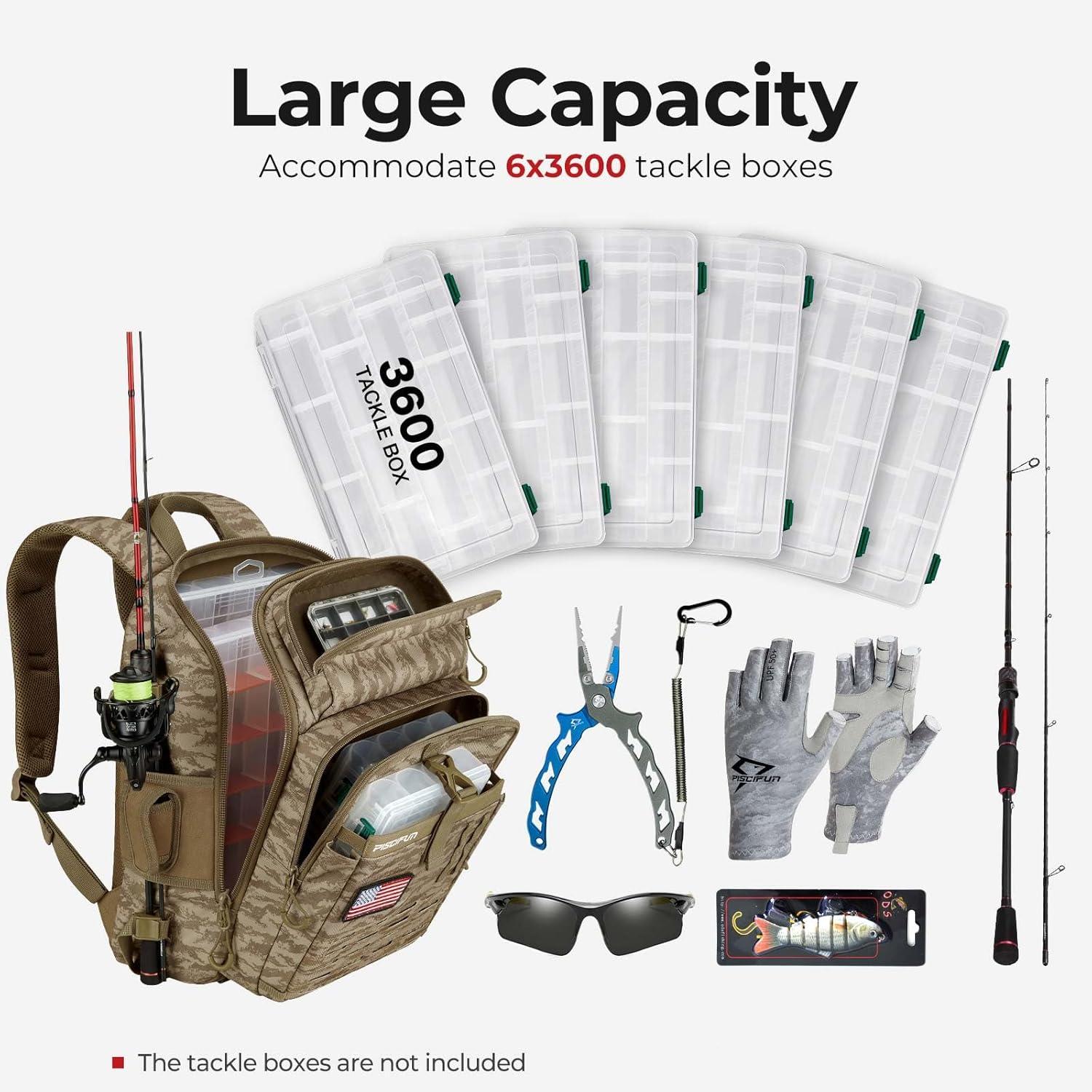 imagePiscifun Fishing Tackle Backpack with Rod ampamp Gear Holder Lightweight Fishing Tackle Storage Bag with Protective Rain CoverKhaki Camouflage