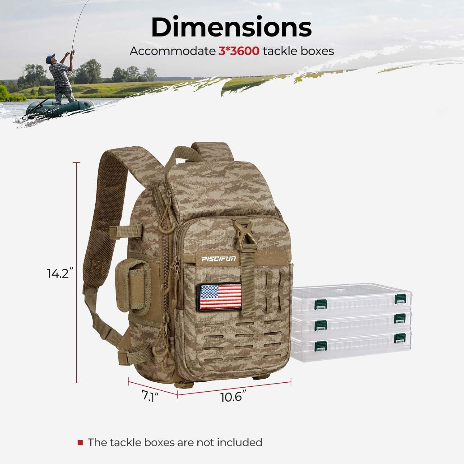 imagePiscifun Fishing Tackle Backpack with Rod ampamp Gear Holder Lightweight Fishing Tackle Storage Bag with Protective Rain CoverKhaki Camouflage
