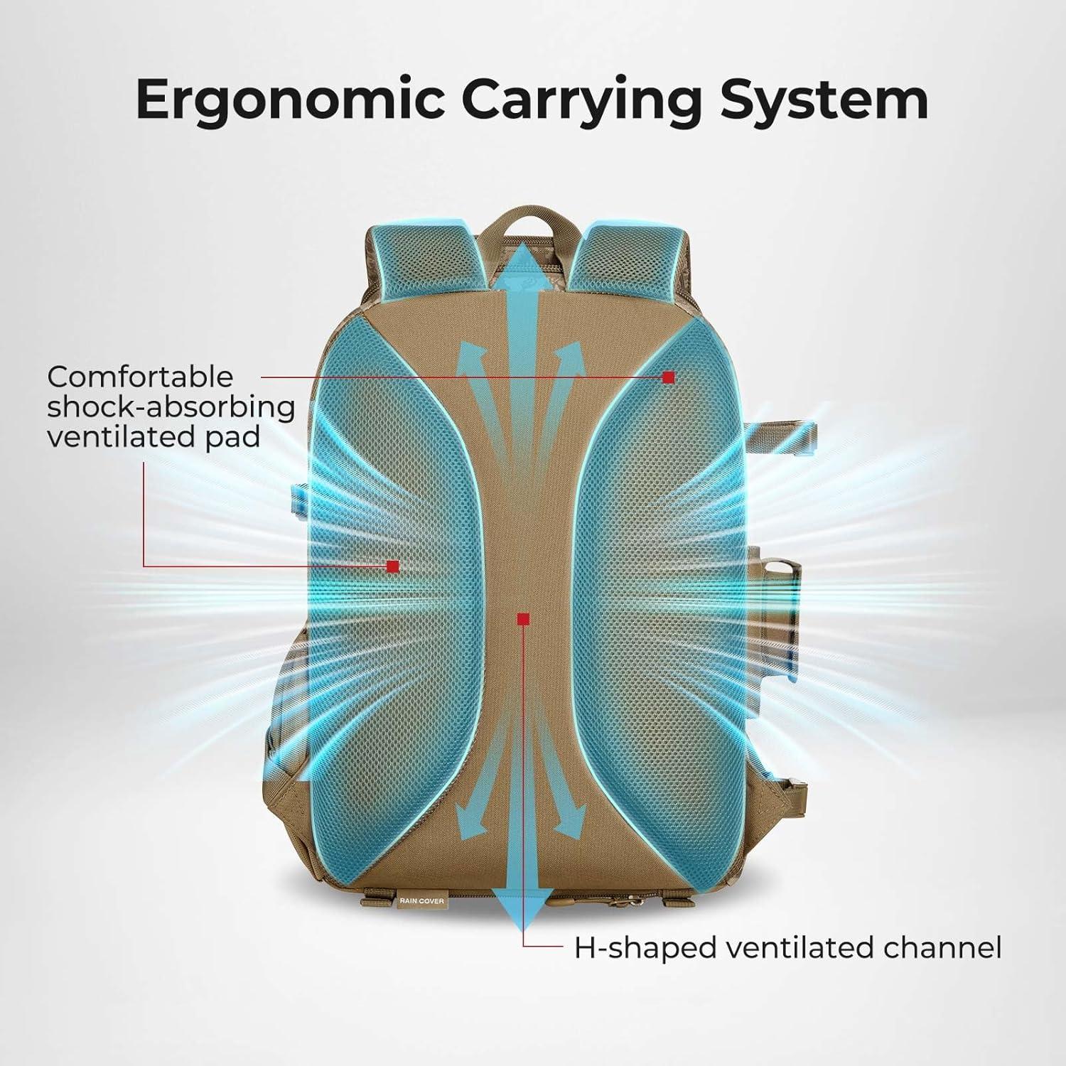 imagePiscifun Fishing Tackle Backpack with Rod ampamp Gear Holder Lightweight Fishing Tackle Storage Bag with Protective Rain CoverKhaki Camouflage