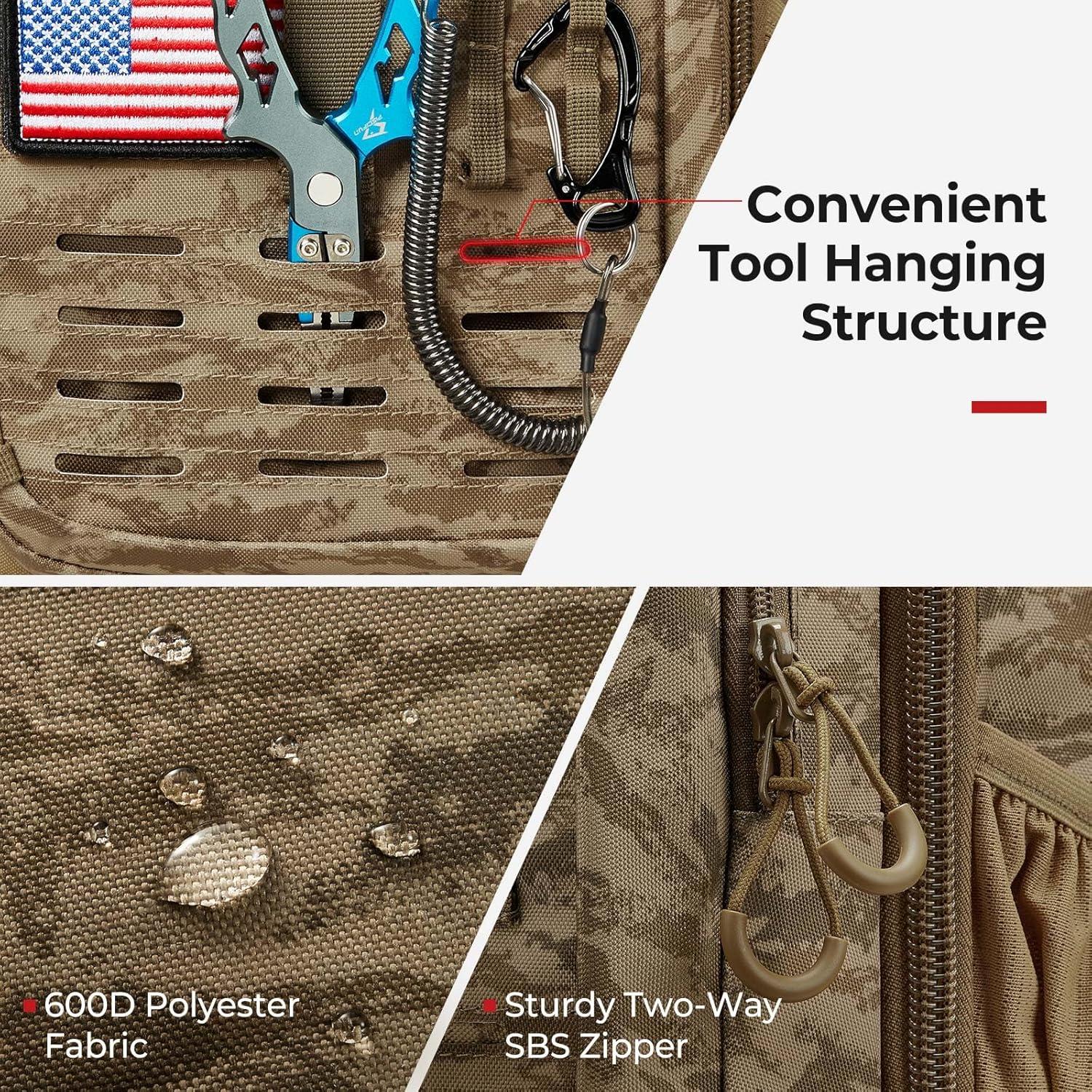 imagePiscifun Fishing Tackle Backpack with Rod ampamp Gear Holder Lightweight Fishing Tackle Storage Bag with Protective Rain CoverKhaki Camouflage