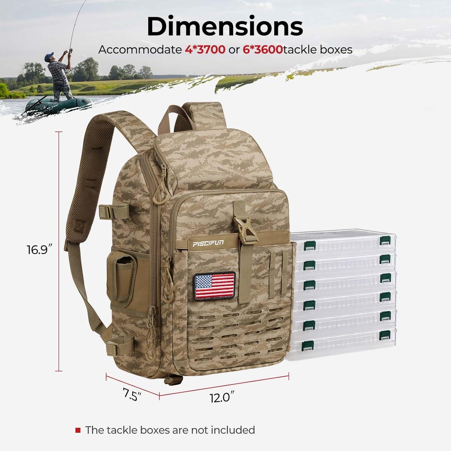 imagePiscifun Fishing Tackle Backpack with Rod ampamp Gear Holder Lightweight Fishing Tackle Storage Bag with Protective Rain CoverKhaki Camouflage