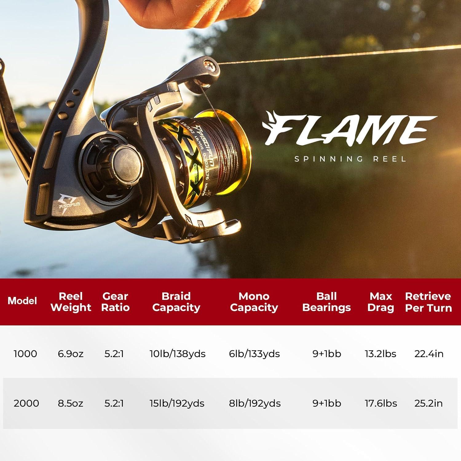 imagePiscifun Flame Spinning Reels Lightweight 91BB Ultra Smooth Spinning Fishing Reels 198LBs Max Drag 2000 3000 4000 5000 Series Red ampamp BlueGold