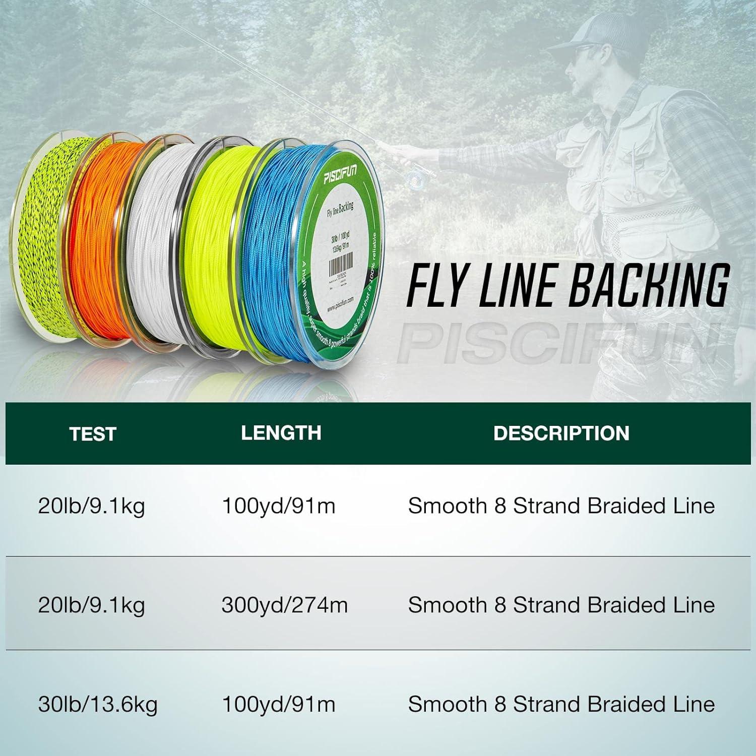 imagePiscifun Fly Line Backing Braided Fly Backing Line with Orange White Fluorescent Yellow Color 20lb 30lb100yd 300ydBlue