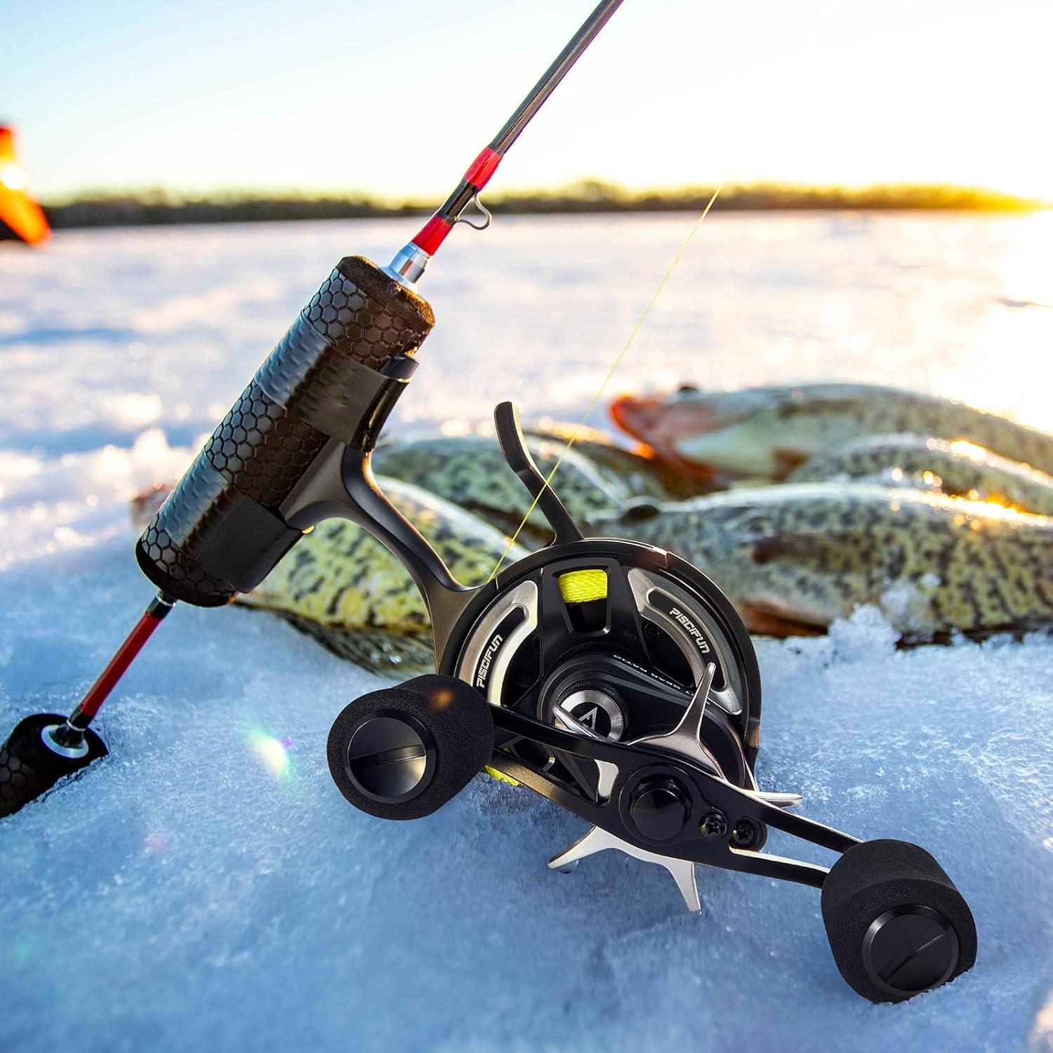 imagePiscifun ICX Frost II Ice Fishing Reel with Bait Clicker Inline Reel with No Line Twist ampamp Magnetic AntiDrop System 71 Shielded BB 271 High Speed Ratio Left Right BlackLeft Hand