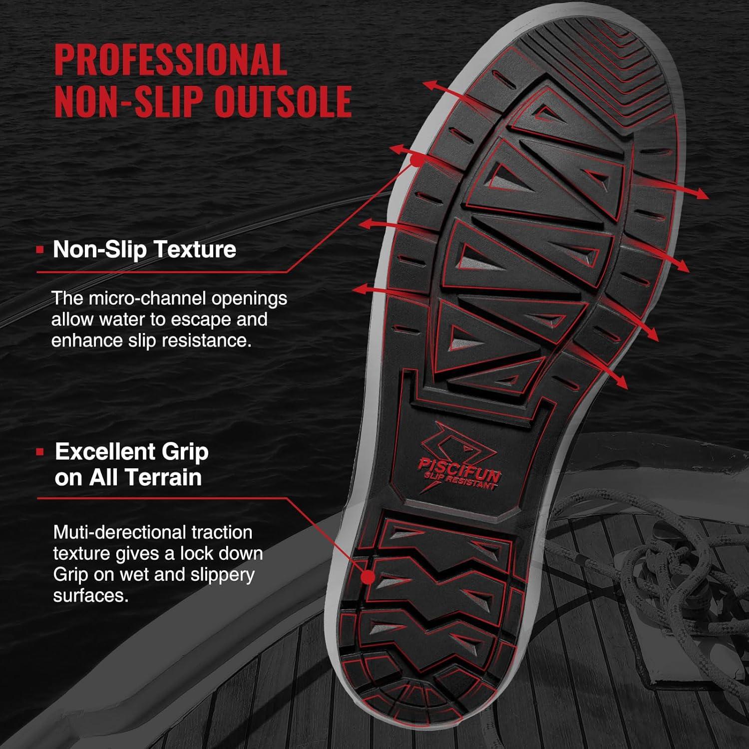 imagePiscifun Men s Deck Boots Waterproof Fishing Rain Boots AntiSlip Rubber Boots with Breathable Neoprene LiningBlack