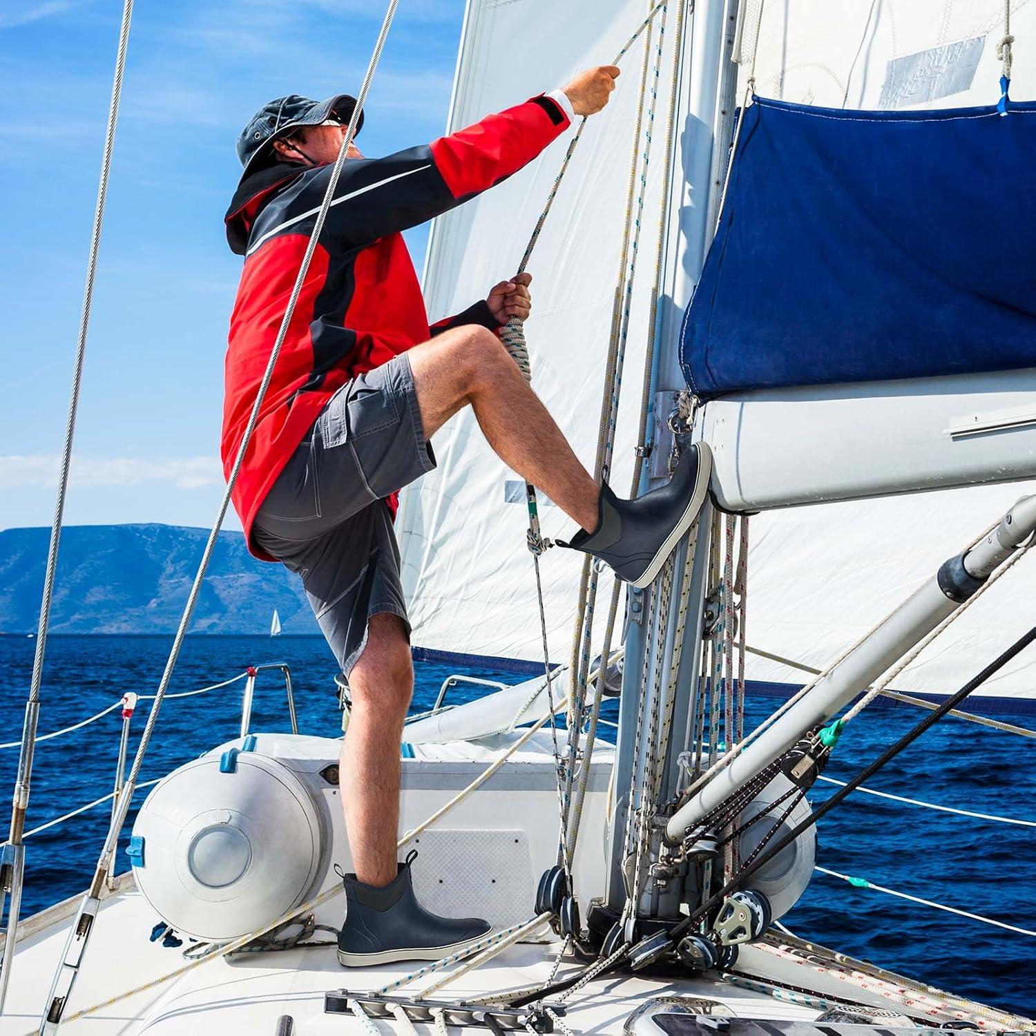 imagePiscifun Men s Deck Boots Waterproof Fishing Rain Boots AntiSlip Rubber Boots with Breathable Neoprene LiningBlue