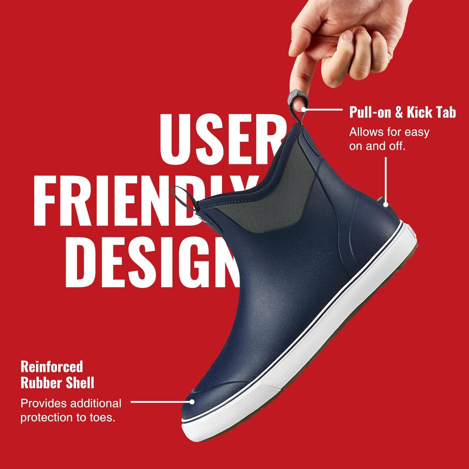 imagePiscifun Men s Deck Boots Waterproof Fishing Rain Boots AntiSlip Rubber Boots with Breathable Neoprene LiningBlue