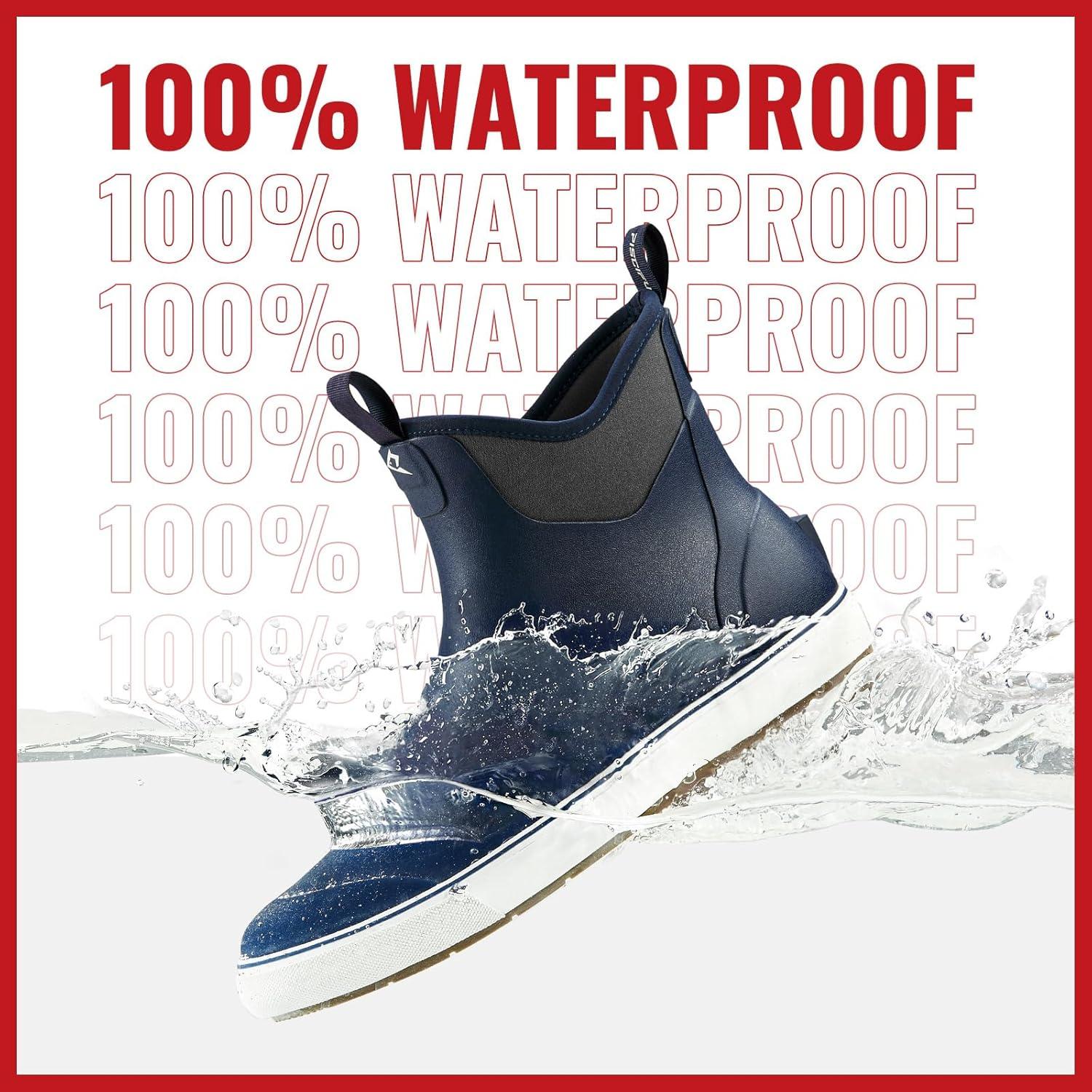 imagePiscifun Men s Deck Boots Waterproof Fishing Rain Boots AntiSlip Rubber Boots with Breathable Neoprene LiningBlue
