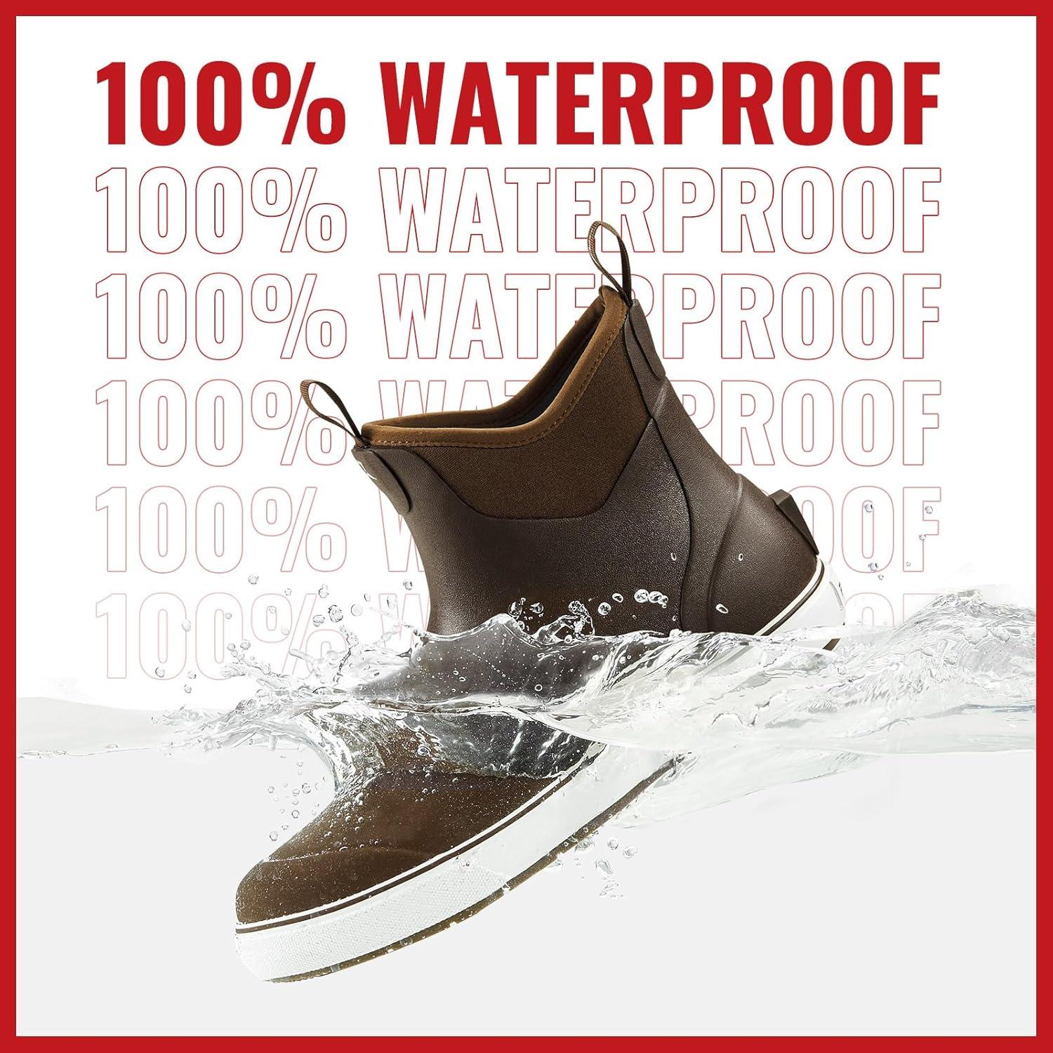 imagePiscifun Men s Deck Boots Waterproof Fishing Rain Boots AntiSlip Rubber Boots with Breathable Neoprene LiningBrown