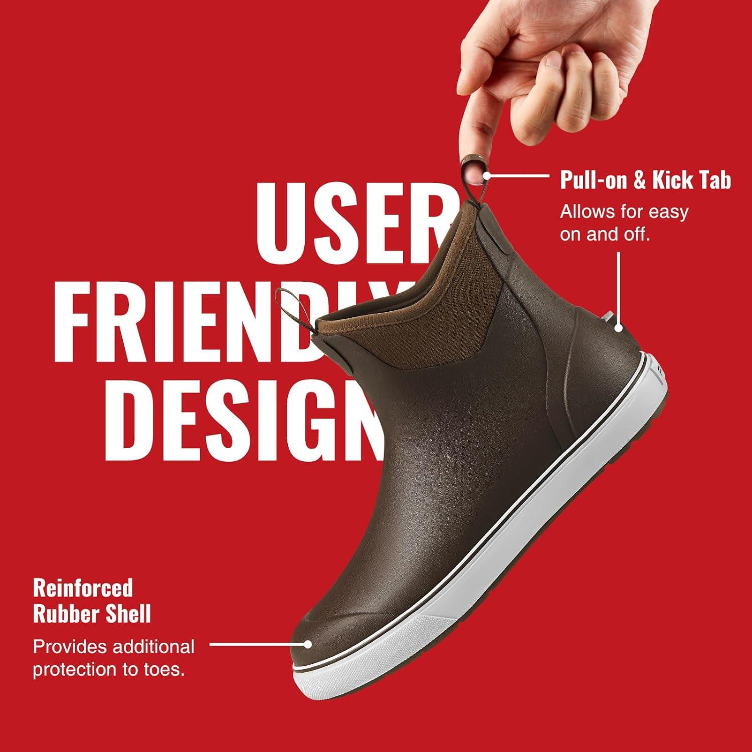 imagePiscifun Men s Deck Boots Waterproof Fishing Rain Boots AntiSlip Rubber Boots with Breathable Neoprene LiningBrown