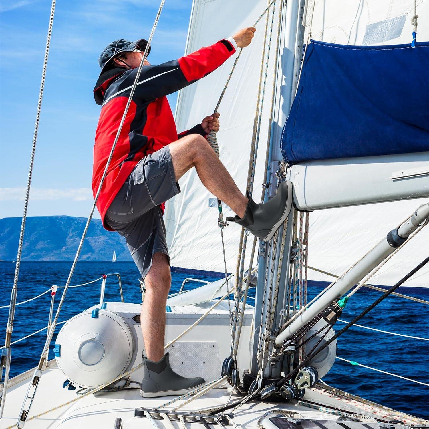 imagePiscifun Men s Deck Boots Waterproof Fishing Rain Boots AntiSlip Rubber Boots with Breathable Neoprene LiningGrey