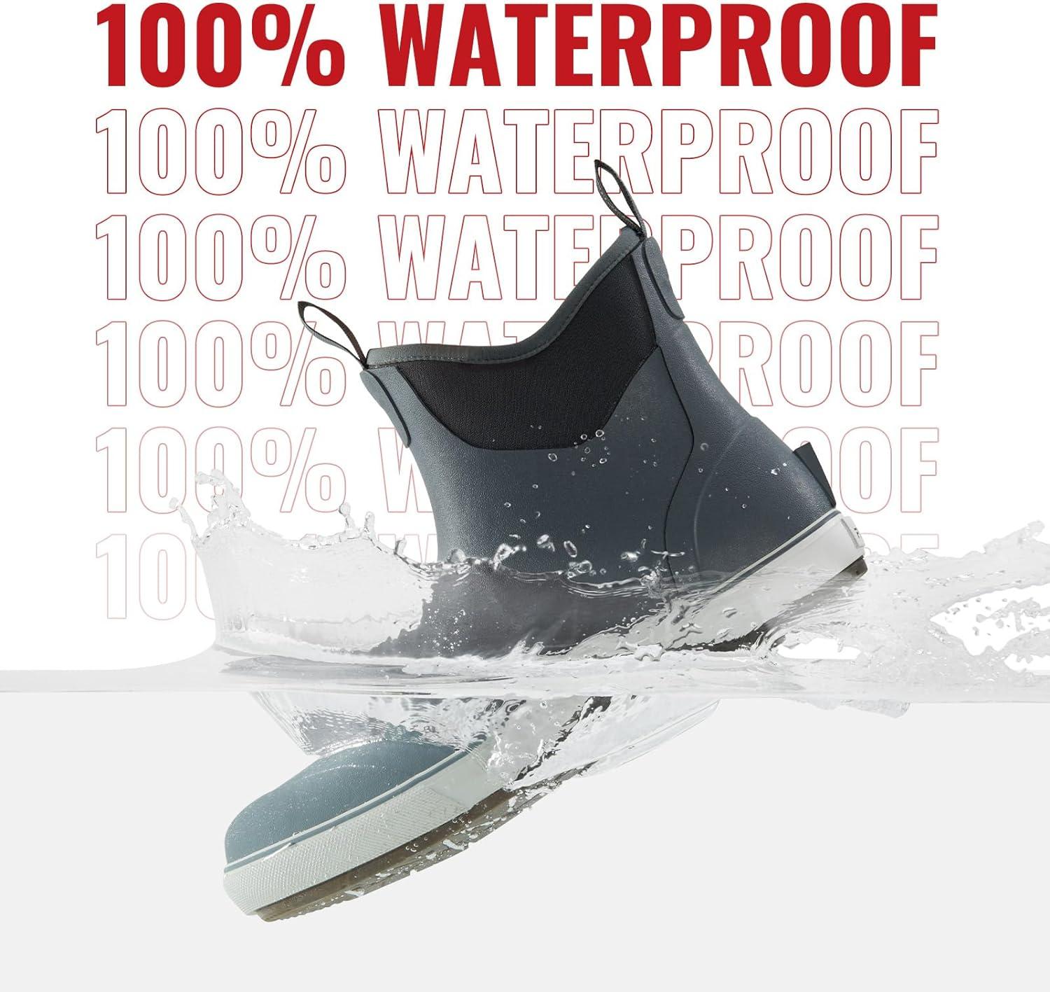 imagePiscifun Men s Deck Boots Waterproof Fishing Rain Boots AntiSlip Rubber Boots with Breathable Neoprene LiningGrey