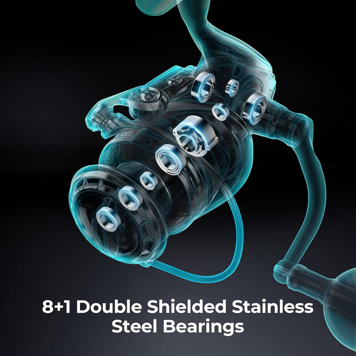 imagePiscifun NautiX Spinning Reel Aluminum Spinning Fishing Reel CNC Aluminum Gear 33LBs Max Drag 81 Sealed BB 601541 Gear Ratio Smooth Powerful Freshwater Saltwater Reel6000