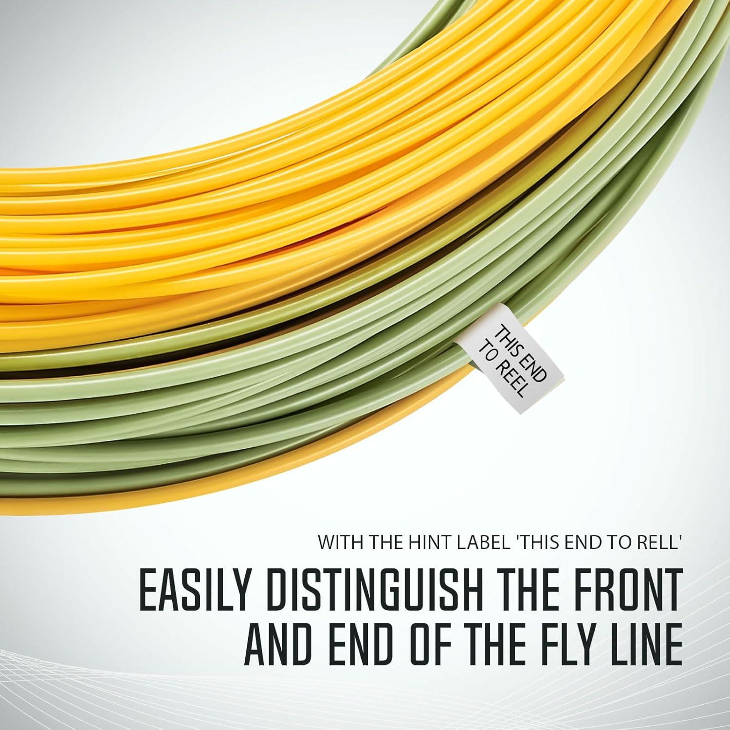 imagePiscifun Sword Fly Fishing Line with Welded Loop Weight Forward Floating Fly Line Available in WF1 WF2 WF3 WF4 WF5 WF6 WF7 WF8 WF9 and WF10 Weights in Lengths of 90 and 100 FeetYellow Moss Green
