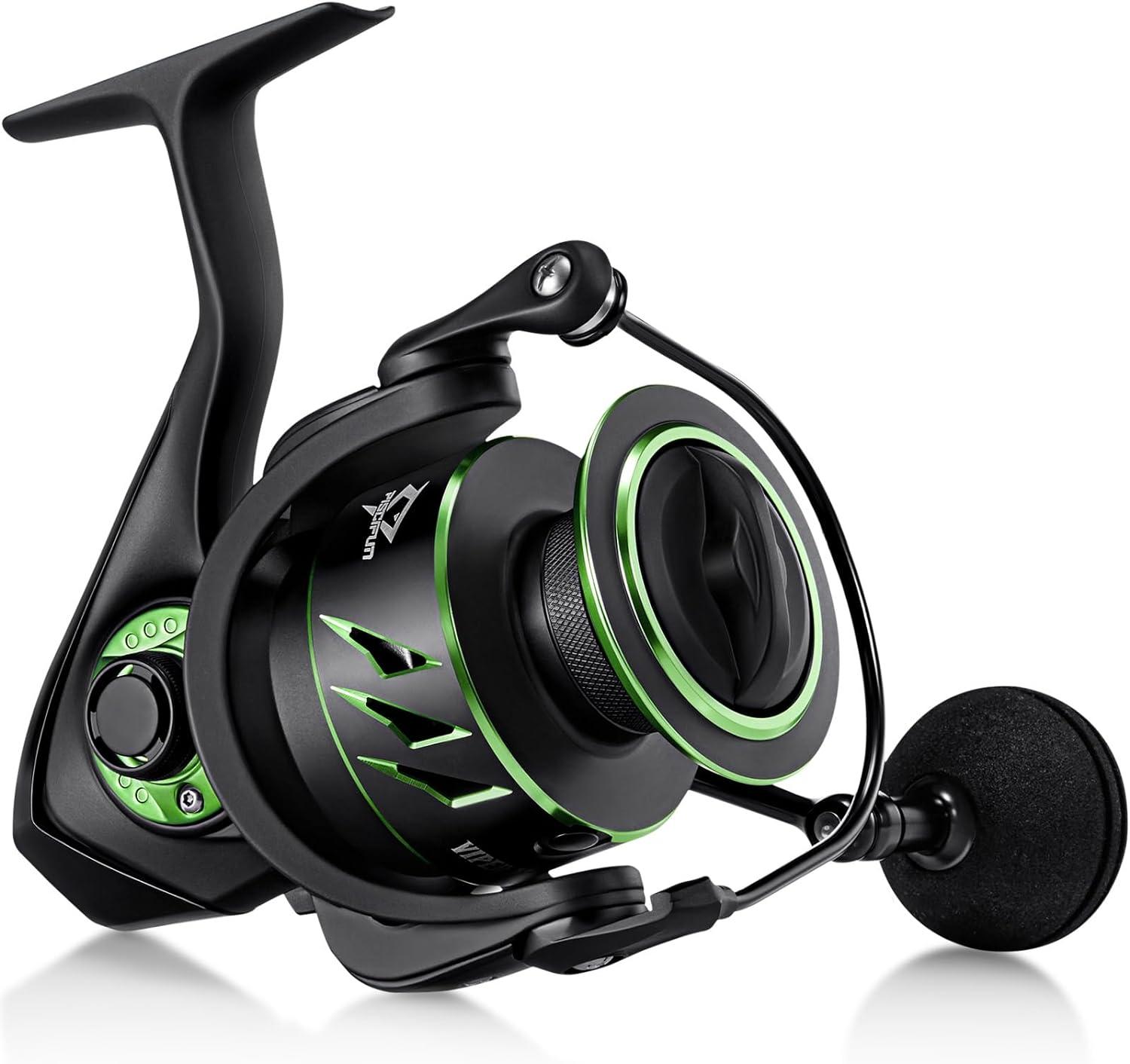 imagePiscifun Viper X Spinning Reels Carbon Fiber 33LBs Max Drag 101 Shielded BB Saltwater Freshwater Spinning Fishing Reel 521621 500 1000 2000 3000 4000 5000 SeriesGreen