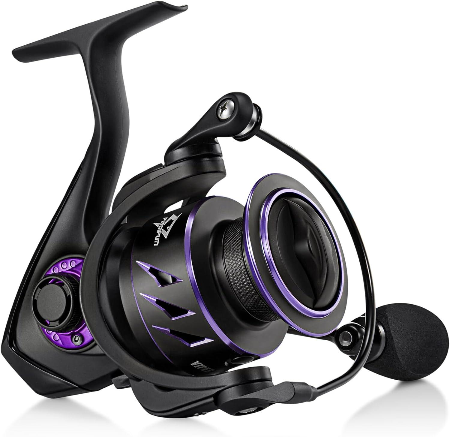 imagePiscifun Viper X Spinning Reels Carbon Fiber 33LBs Max Drag 101 Shielded BB Saltwater Freshwater Spinning Fishing Reel 521621 500 1000 2000 3000 4000 5000 SeriesPurple