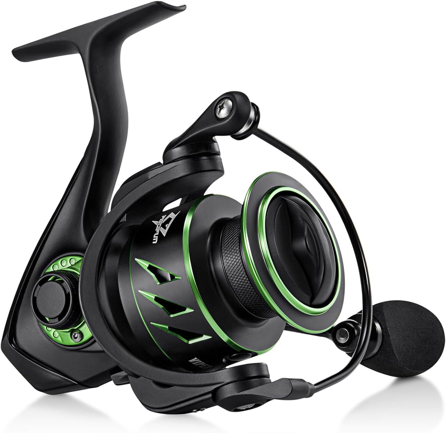 imagePiscifun Viper X Spinning Reels Carbon Fiber 33LBs Max Drag 101 Shielded BB Saltwater Freshwater Spinning Fishing Reel 521621 500 1000 2000 3000 4000 5000 SeriesGreen