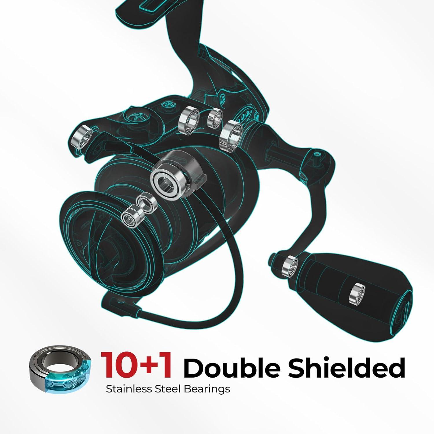 imagePiscifun Viper X Spinning Reels Carbon Fiber 33LBs Max Drag 101 Shielded BB Saltwater Freshwater Spinning Fishing Reel 521621 500 1000 2000 3000 4000 5000 SeriesGreen