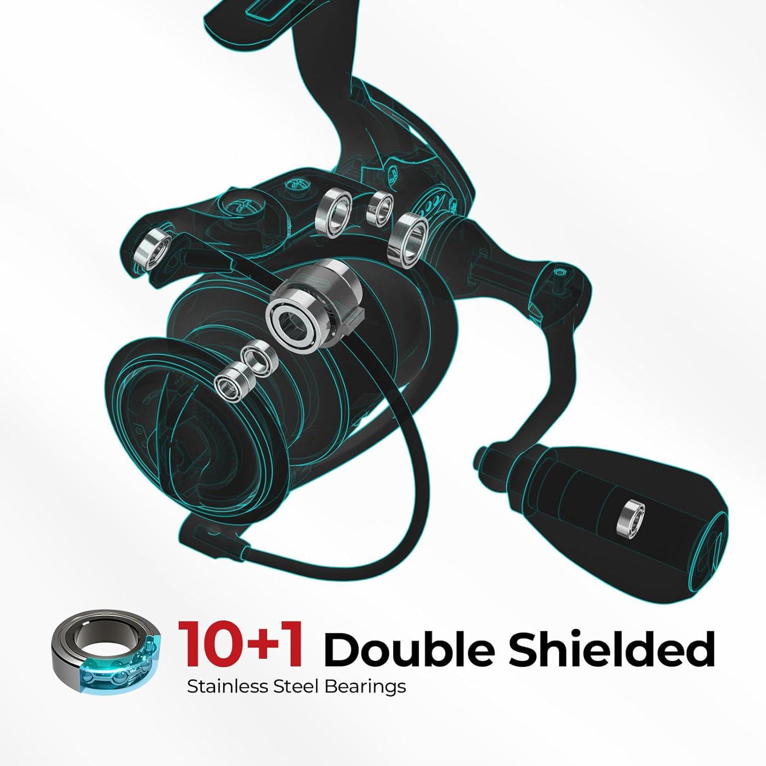 imagePiscifun Viper X Spinning Reels Carbon Fiber 33LBs Max Drag 101 Shielded BB Saltwater Freshwater Spinning Fishing Reel 521621 500 1000 2000 3000 4000 5000 SeriesPurple