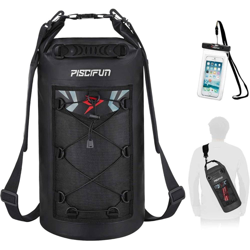imagePiscifun Dry Bag Waterproof Floating Backpack 10L20L30L40L with Waterproof Phone Case for Boating Kayaking FishingBlack