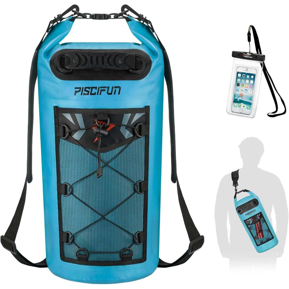 imagePiscifun Dry Bag Waterproof Floating Backpack 10L20L30L40L with Waterproof Phone Case for Boating Kayaking FishingLight Blue