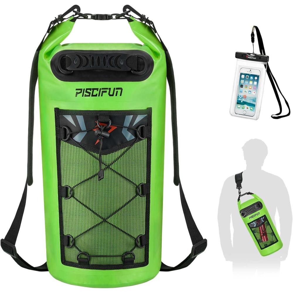 imagePiscifun Dry Bag Waterproof Floating Backpack 10L20L30L40L with Waterproof Phone Case for Boating Kayaking FishingLight Green