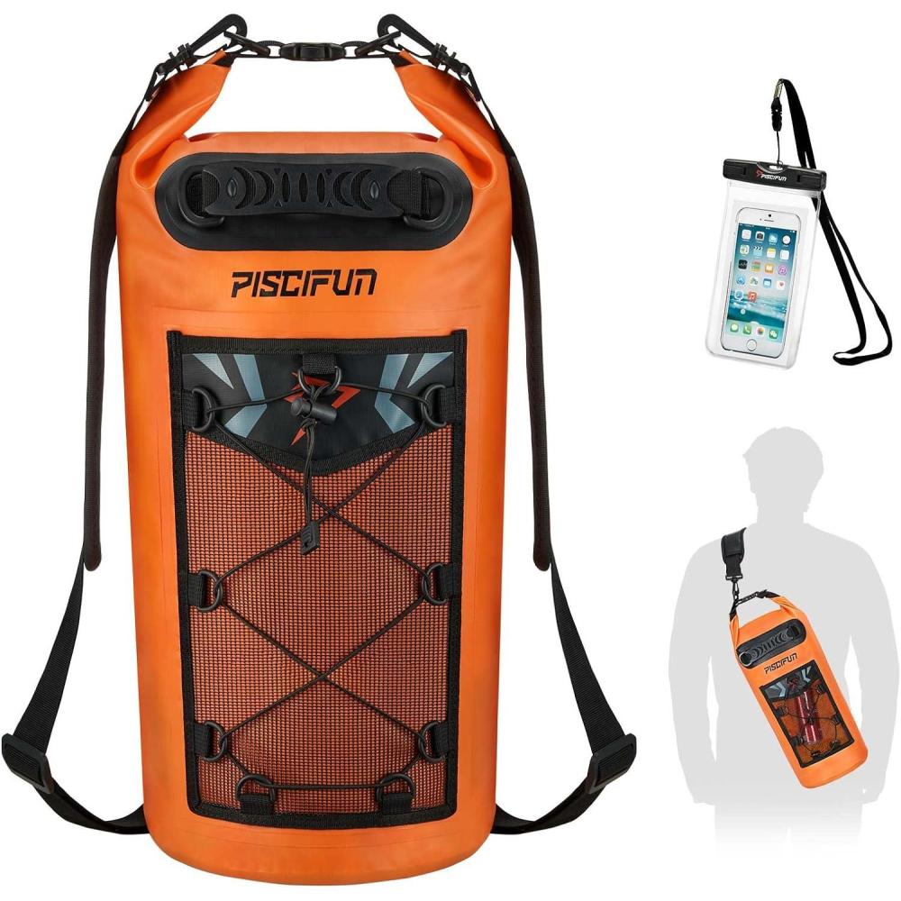 imagePiscifun Dry Bag Waterproof Floating Backpack 10L20L30L40L with Waterproof Phone Case for Boating Kayaking FishingOrange