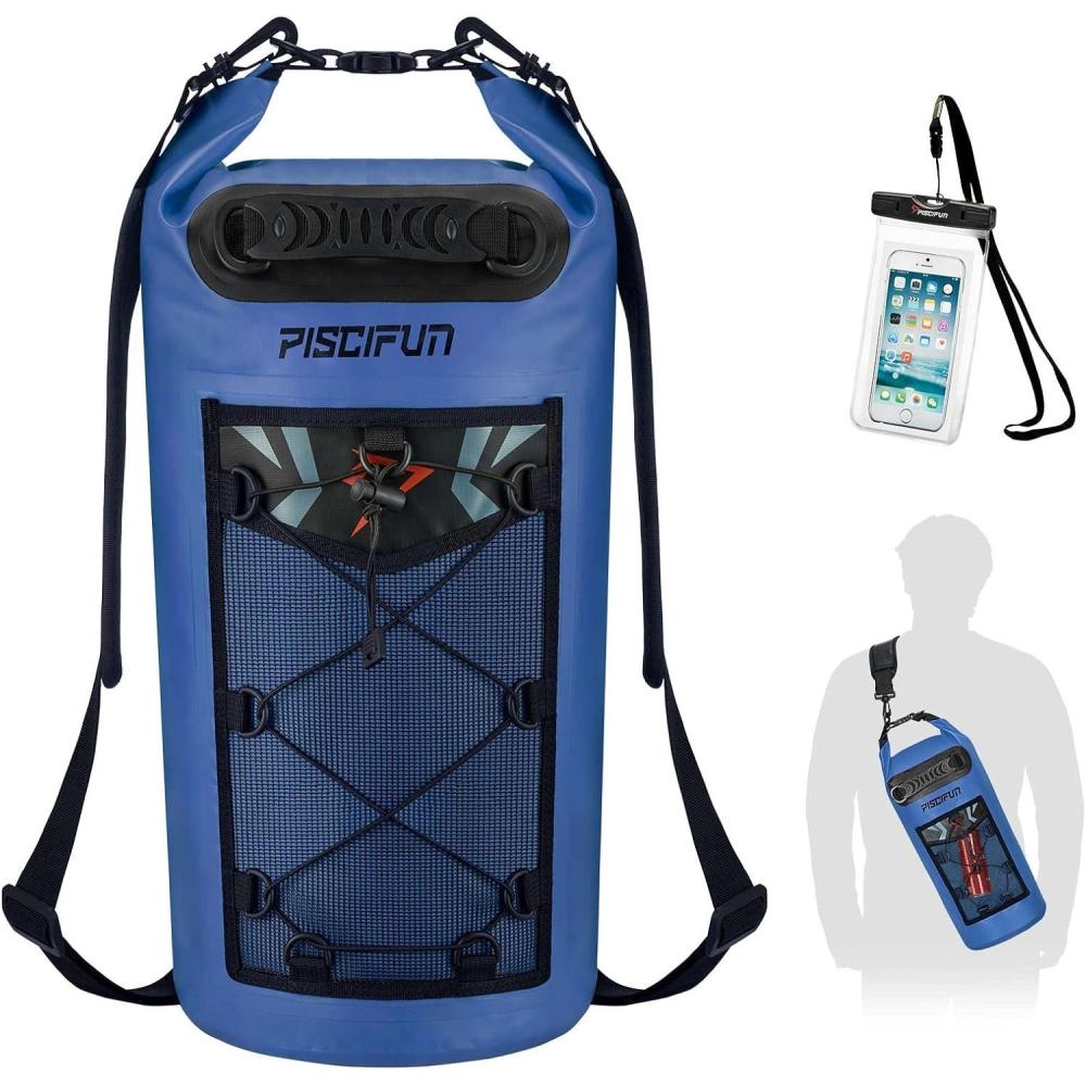 imagePiscifun Dry Bag Waterproof Floating Backpack 10L20L30L40L with Waterproof Phone Case for Boating Kayaking FishingSapphire Blue