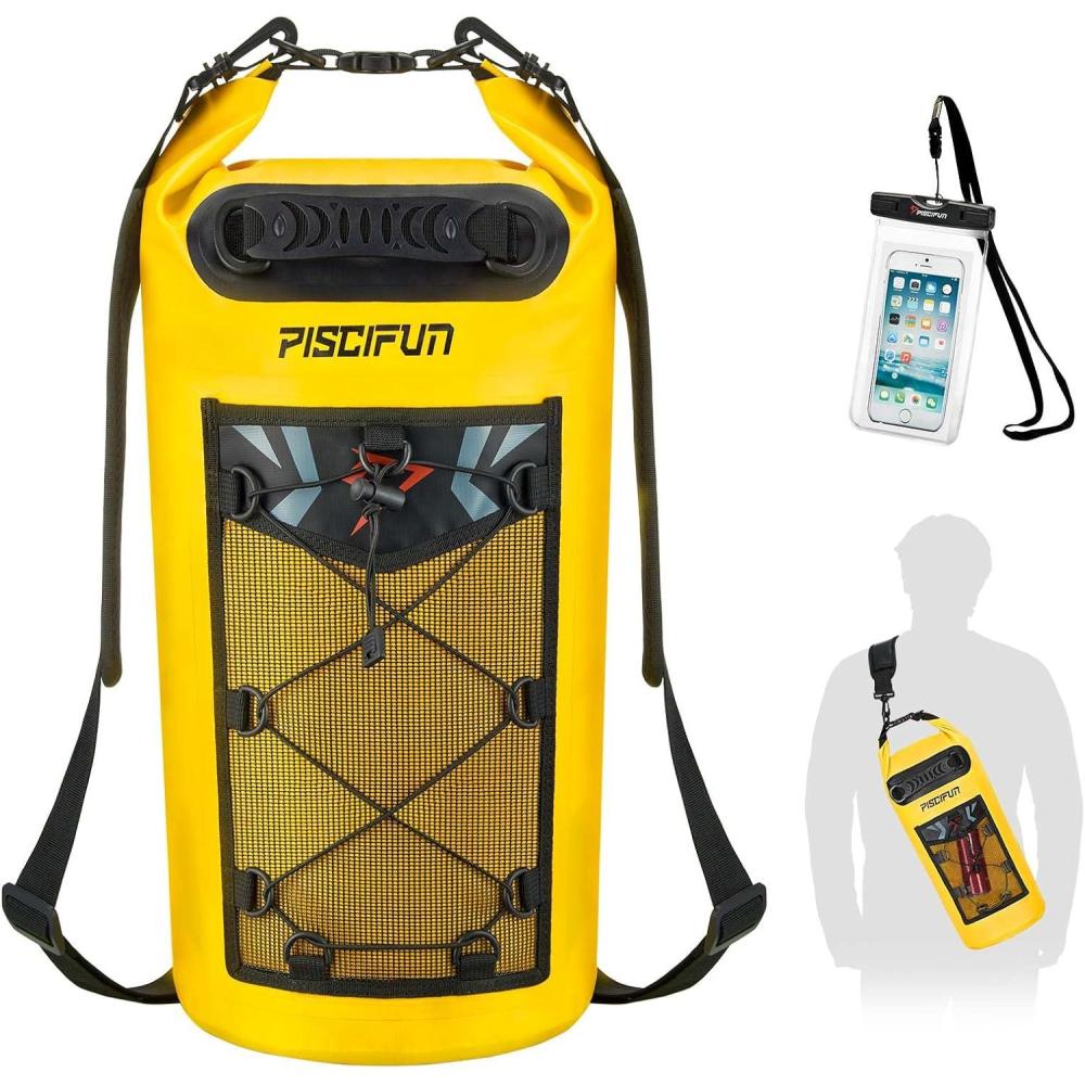 imagePiscifun Dry Bag Waterproof Floating Backpack 10L20L30L40L with Waterproof Phone Case for Boating Kayaking FishingYellow