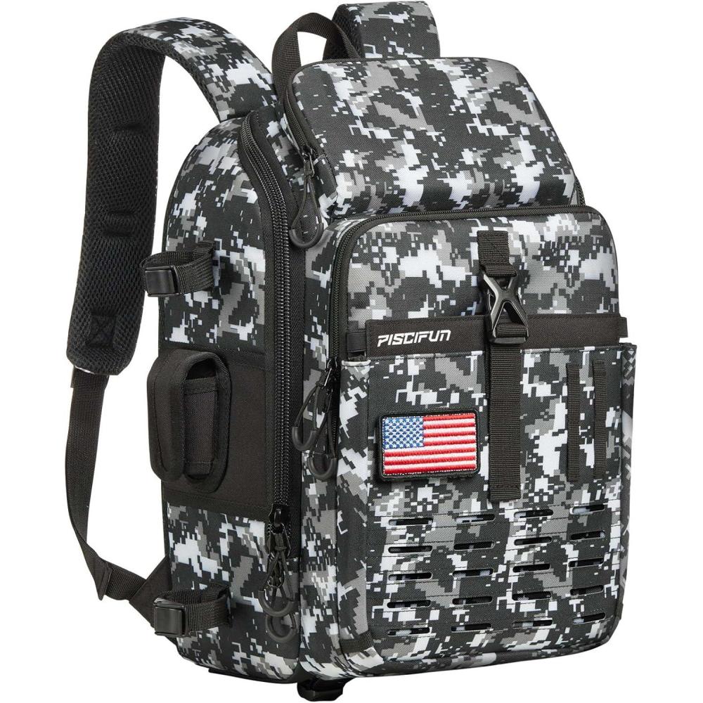 imagePiscifun Fishing Tackle Backpack with Rod ampamp Gear Holder Lightweight Fishing Tackle Storage Bag with Protective Rain CoverDigital Camouflage