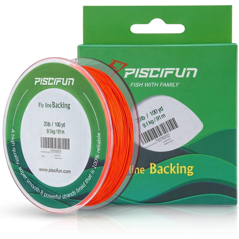 imagePiscifun Fly Line Backing Braided Fly Backing Line with Orange White Fluorescent Yellow Color 20lb 30lb100yd 300ydOrange