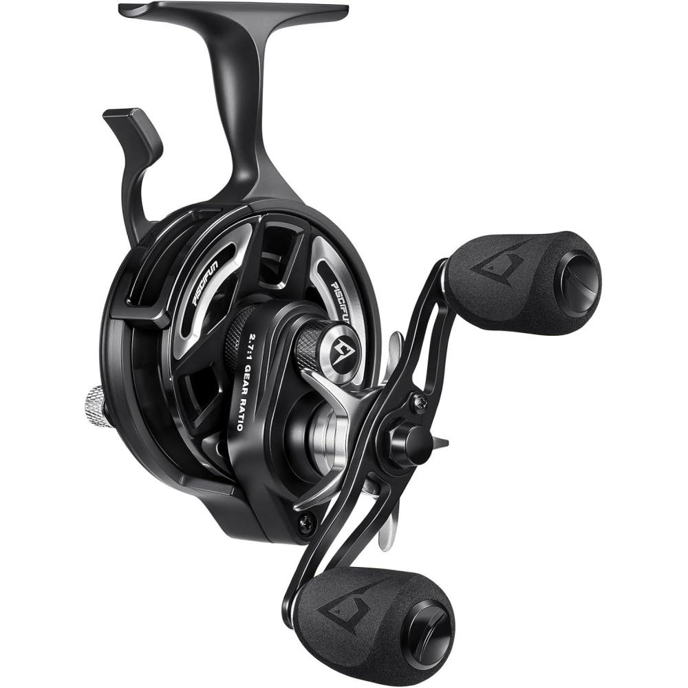 imagePiscifun ICX Frost II Ice Fishing Reel with Bait Clicker Inline Reel with No Line Twist ampamp Magnetic AntiDrop System 71 Shielded BB 271 High Speed Ratio Left Right BlackLeft Hand