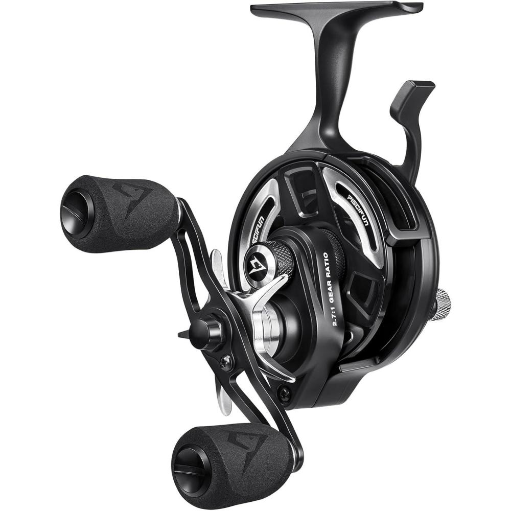 imagePiscifun ICX Frost II Ice Fishing Reel with Bait Clicker Inline Reel with No Line Twist ampamp Magnetic AntiDrop System 71 Shielded BB 271 High Speed Ratio Left Right BlackRight Hand