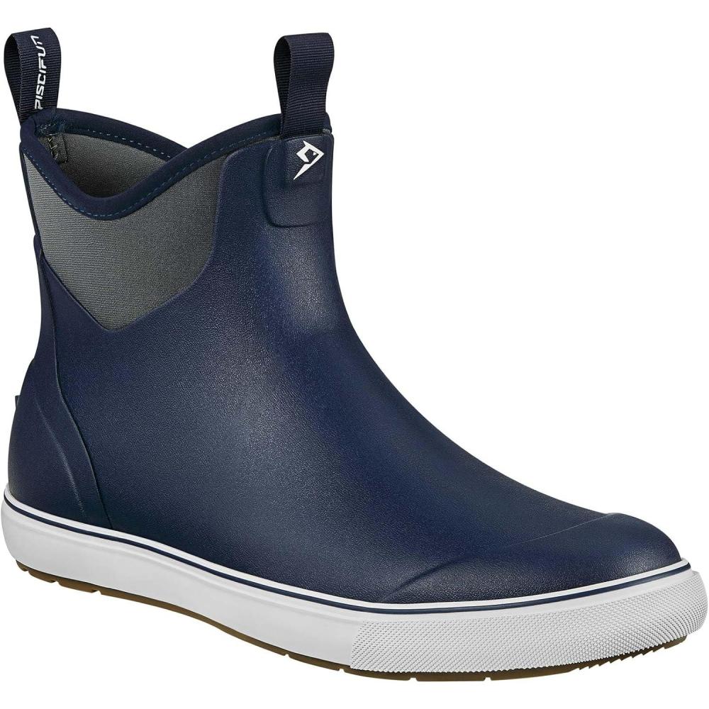 imagePiscifun Men s Deck Boots Waterproof Fishing Rain Boots AntiSlip Rubber Boots with Breathable Neoprene LiningBlue