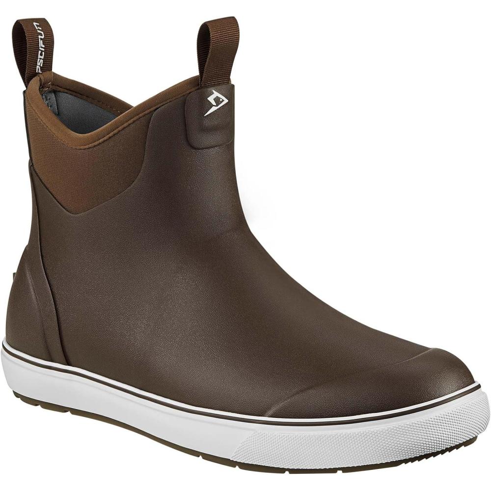 imagePiscifun Men s Deck Boots Waterproof Fishing Rain Boots AntiSlip Rubber Boots with Breathable Neoprene LiningBrown