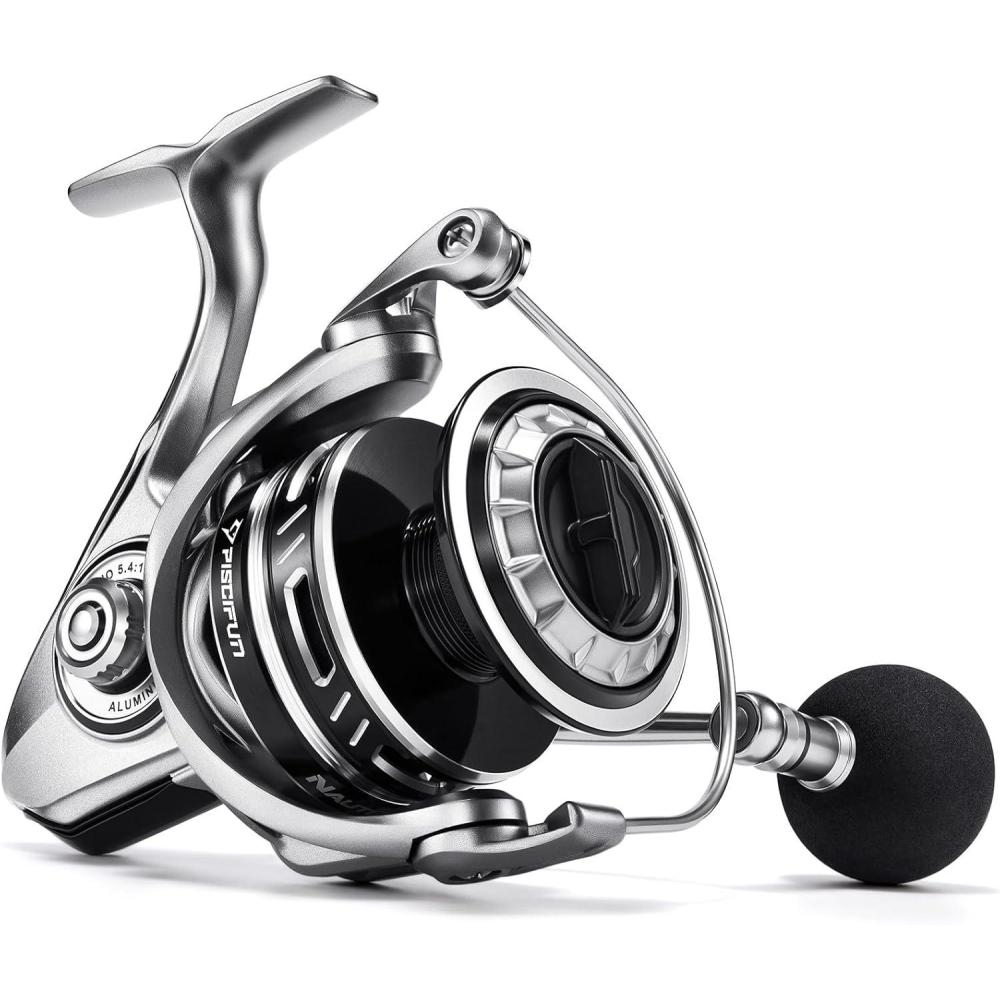 imagePiscifun NautiX Spinning Reel Aluminum Spinning Fishing Reel CNC Aluminum Gear 33LBs Max Drag 81 Sealed BB 601541 Gear Ratio Smooth Powerful Freshwater Saltwater Reel6000