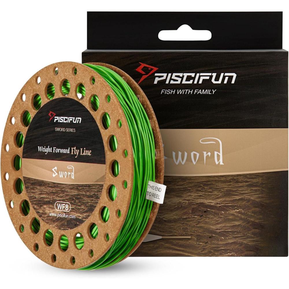 imagePiscifun Sword Fly Fishing Line with Welded Loop Weight Forward Floating Fly Line Available in WF1 WF2 WF3 WF4 WF5 WF6 WF7 WF8 WF9 and WF10 Weights in Lengths of 90 and 100 FeetFruit Green