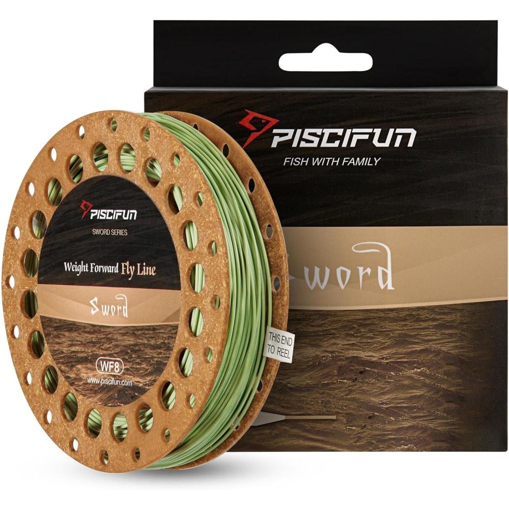 imagePiscifun Sword Fly Fishing Line with Welded Loop Weight Forward Floating Fly Line Available in WF1 WF2 WF3 WF4 WF5 WF6 WF7 WF8 WF9 and WF10 Weights in Lengths of 90 and 100 FeetMoss Green