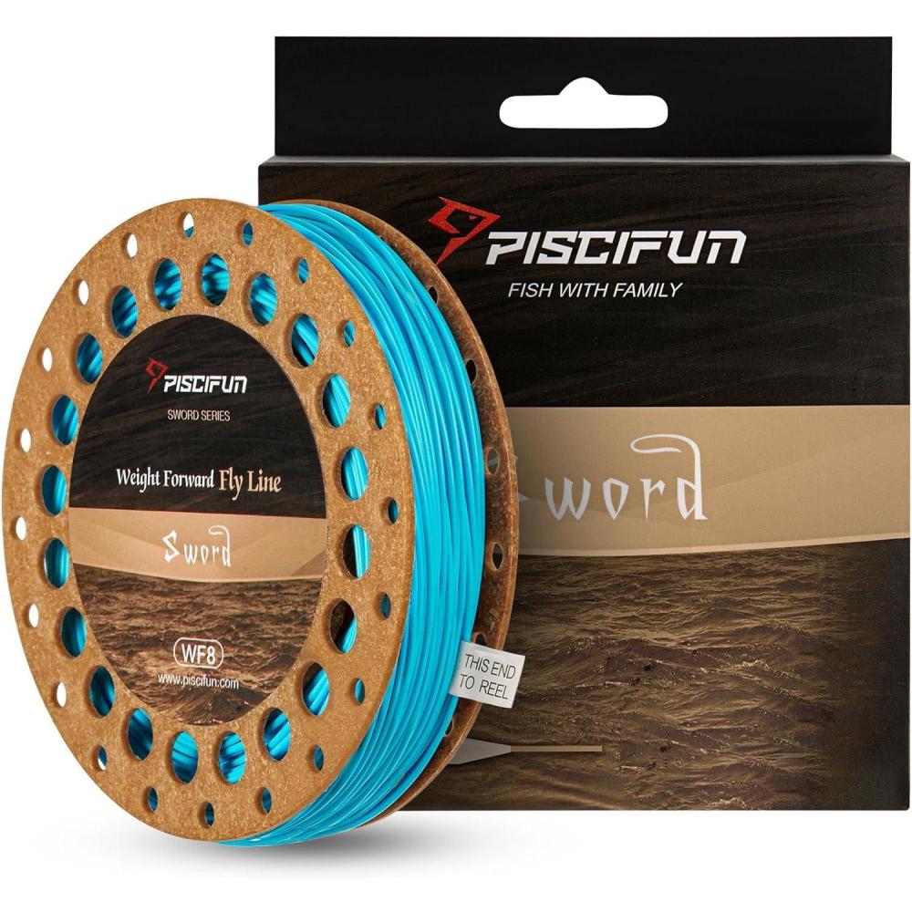 imagePiscifun Sword Fly Fishing Line with Welded Loop Weight Forward Floating Fly Line Available in WF1 WF2 WF3 WF4 WF5 WF6 WF7 WF8 WF9 and WF10 Weights in Lengths of 90 and 100 FeetSky Blue