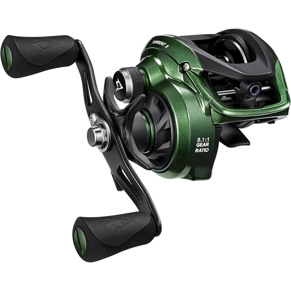 imagePiscifun Torrent II Baitcasting Fishing Reel 20LB Carbon Fiber Drag Baitcasters 661811 Gear Ratio ampamp Magnet Braking System Low Profile Casting Reel LeftRight HandedGreenRight Hand Retrieve