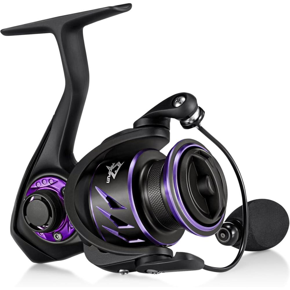 imagePiscifun Viper X Spinning Reels Carbon Fiber 33LBs Max Drag 101 Shielded BB Saltwater Freshwater Spinning Fishing Reel 521621 500 1000 2000 3000 4000 5000 SeriesPurple