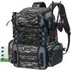 Piscifun Fishing Tackle Backpack with Rod Holders & 4 Tackle Boxes, 42L Outdoor Fishing Bag with Waterproof Rain Cover(Balck Camouflage)