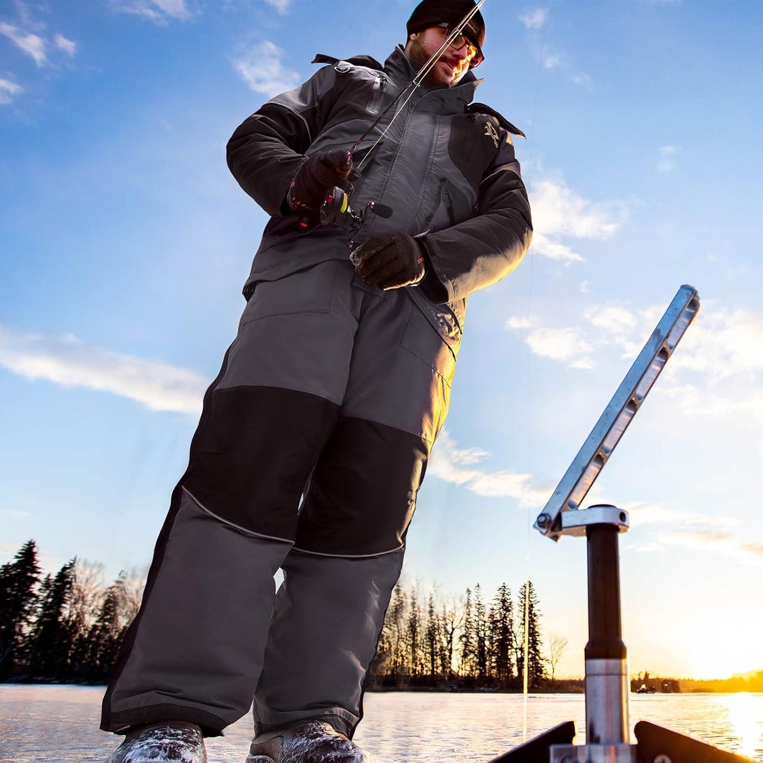 imagePiscifun Ice Fishing Bibs with Floating Technology Waterproof Insulated Fishing BibsGrey Black