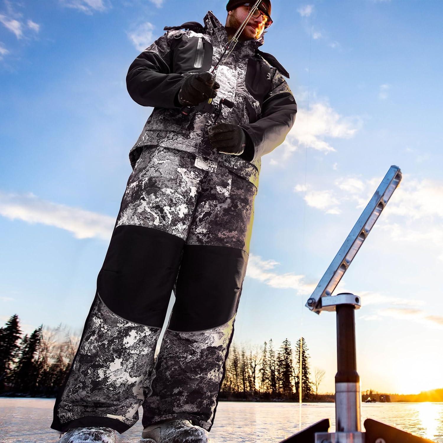imagePiscifun Ice Fishing Bibs with Floating Technology Waterproof Insulated Fishing BibsVeil Camo