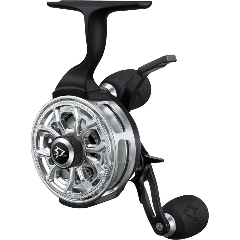 imagePiscifun ICX Carbon Ice Fishing Reel Structure Upgrade Magnetic Drop System Inline Ice Fishing Reel FreeSpool Bidirectional Lever 321 High Speed 81 Shielded BB CNCMachined Ice ReelSliver  Black Lefthanded Retrive