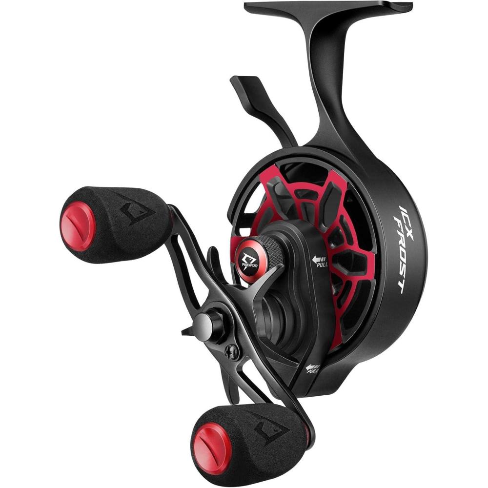 imagePiscifun ICX Frost Ice Fishing Reel Innovative Structure Design Magnetic Drop System Inline Ice Reel No line Twist Large Spool Diameter 71 Shielded BB 271 High Speed RatioLeft Handred