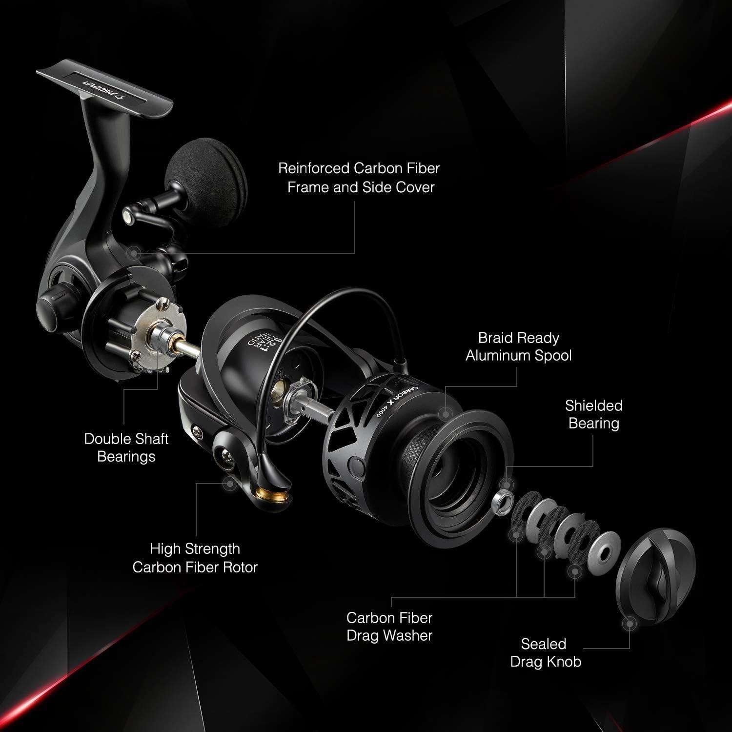 imagePiscifun Carbon X Spinning Reels Light to 51oz Carbon Frame and Rotor 33LBs Max Drag 101 Shielded BB 521621 High Speed Gear Ratio Smooth Powerful Saltwater Freshwater Spinning ReelStandard Handle