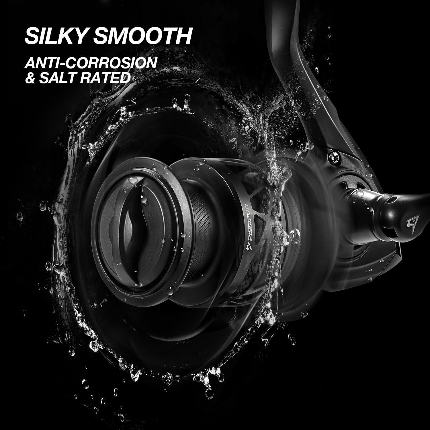 imagePiscifun Carbon X Spinning Reels Light to 51oz Carbon Frame and Rotor 33LBs Max Drag 101 Shielded BB 521621 High Speed Gear Ratio Smooth Powerful Saltwater Freshwater Spinning ReelFoldable Handle